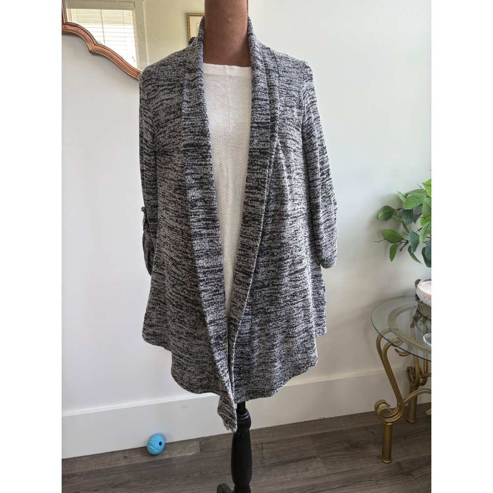 Bobeau Knit Cardigan Open Front 3/4 Sleeve Gray Black Sweater XL‎